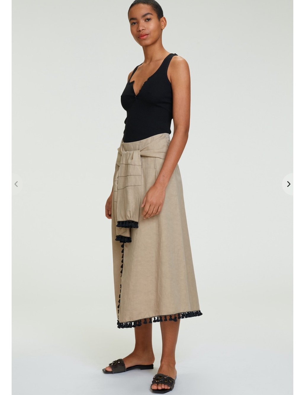 Dorothee Schumacher khaki with black fringe maxi skirt